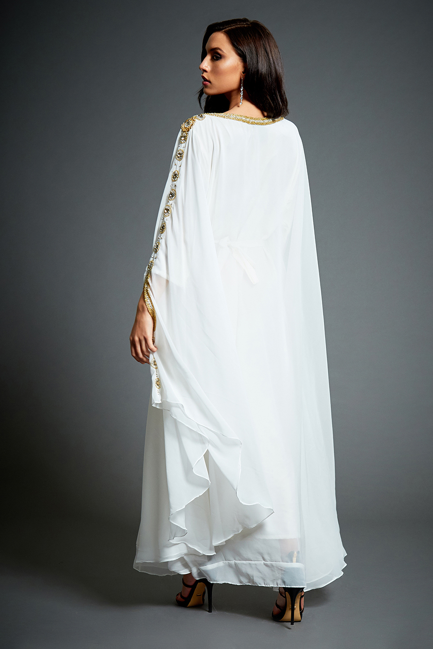 Amira - Ivory Gold Embellished Wedding Kaftan Maxi Dress | Jywal London
