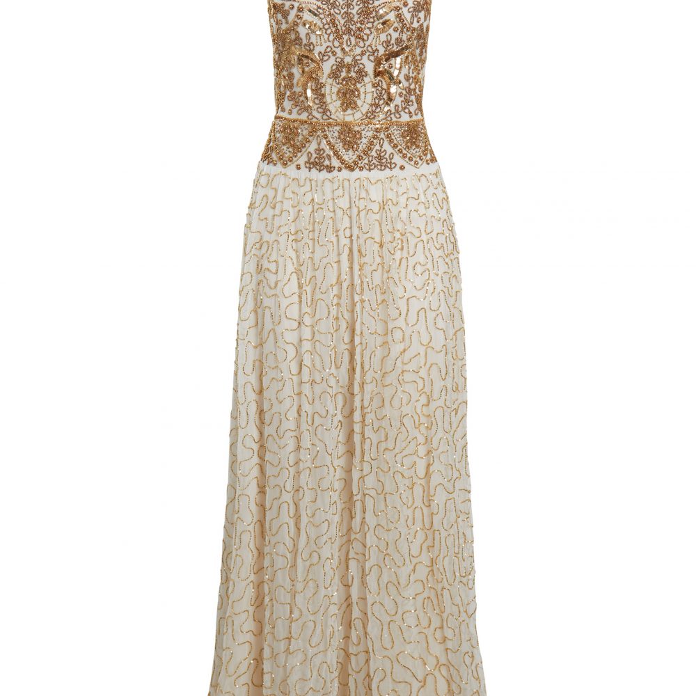 Arabella - Heavy Embellished Halter Neck Gold Wedding Gown | Jywal