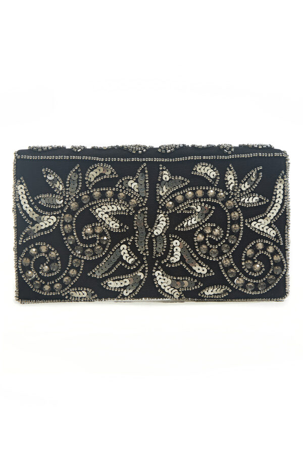 Victoria Embellished Small Black Evening Clutch Purse | Jywal London