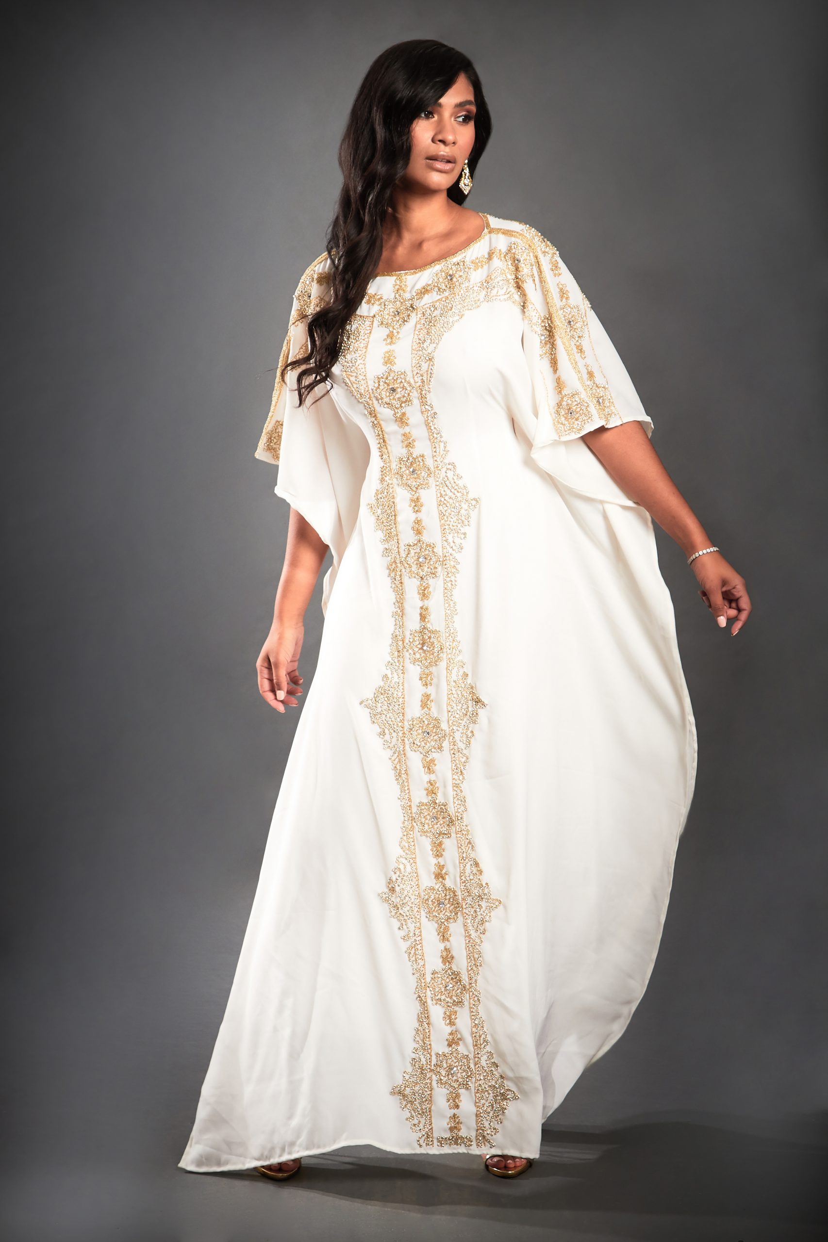 Aliya - Gold And Silver Embellished Kaftan Wedding Gown | Jywal London