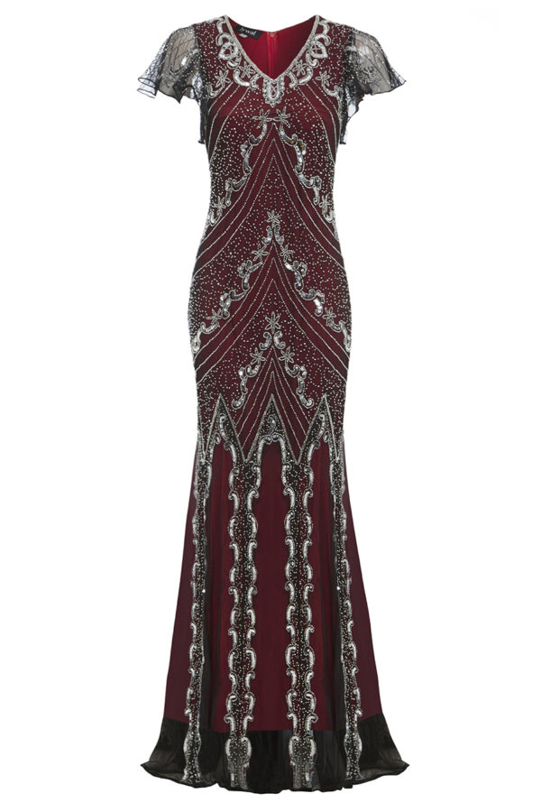 Sophia - Vine Red Embellished 1920s Gatsby Mermaid Dress | Jywal