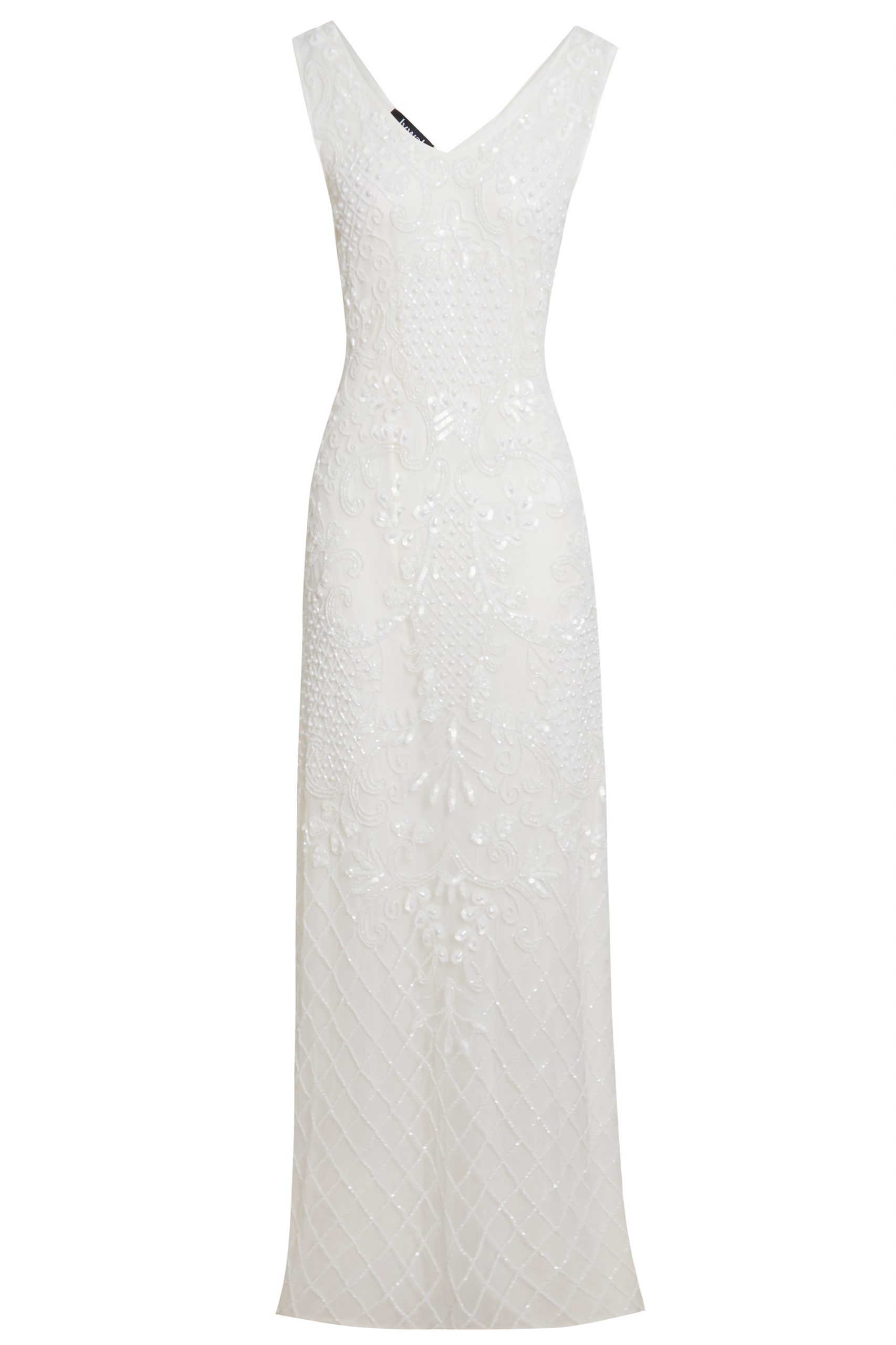 Naomi Embellished 1920s V Neck Sleeveless Wedding Dress | Jywal